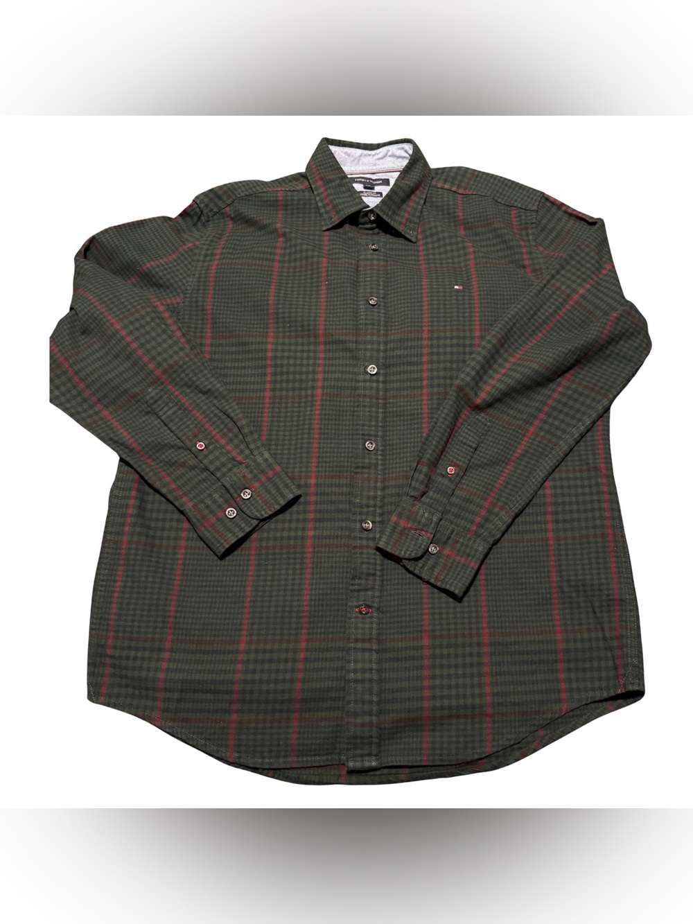 Tommy Hilfiger Olive Green Plaid Long-Sleeve Button-Down Shirt